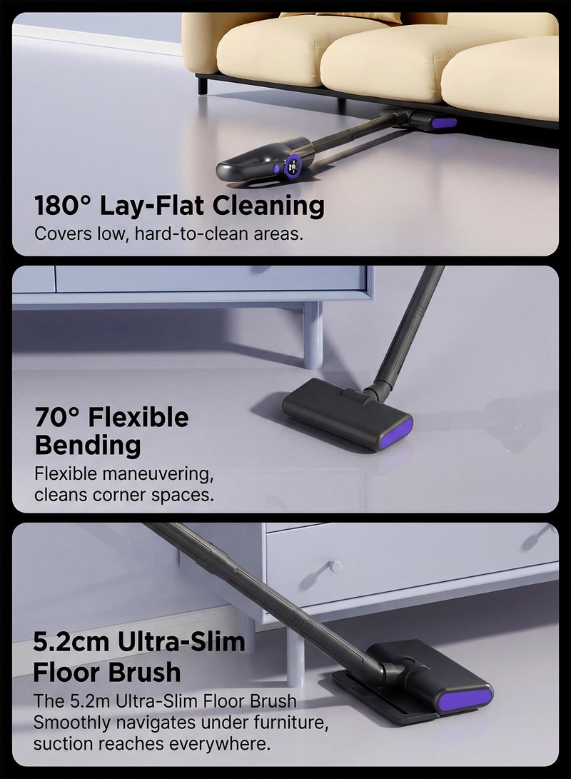 أوسو مكنسة كهربائية لاسلكية خفيفة الوزن، بقوة شفط 15 كيلو باسكال، مزودة بشاشة لمس LED، قابلة لإعادة الشحن، جهاز تنظيف منزلي محمول مزود بفرشاة لإزالة العث، وكوب غبار سعة 650 مل، مناسبة للأرضيات الصلبة والسجاد ذي الوبر المنخفض. - Image 3